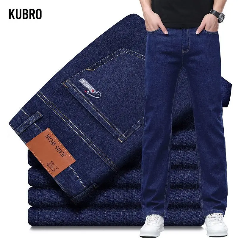 

Spring Summer Men's Soft Stretch Straight Jeans Business Casual Slimming Fit Wash Denim Pants Korean Fashion Comfortable Trouser