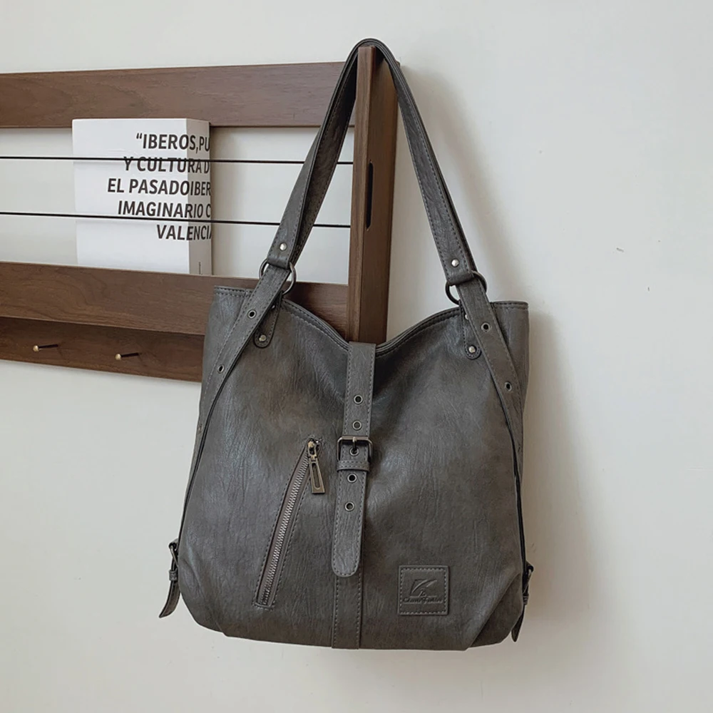 

Pure Color Leather Backpack with Carrying Handle Versatile Single Strap Rucksack Shoulder Bag for Everyday Use