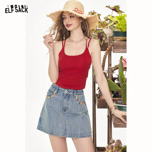 Imagen 2 del producto ELFSACK 2025, novedad de verano, chaleco camisola sin espalda de Color sólido Y2K para mujer
