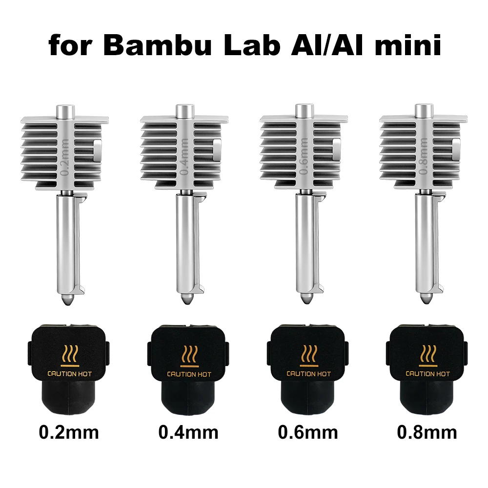 Kit Hotend amélioré pour imprimante 3D Bamb Lab A1/A1 Mini, assemblage de tête de chauffe rapide, buse en acier trempé 0.2/0.4/0.6/0.8mm