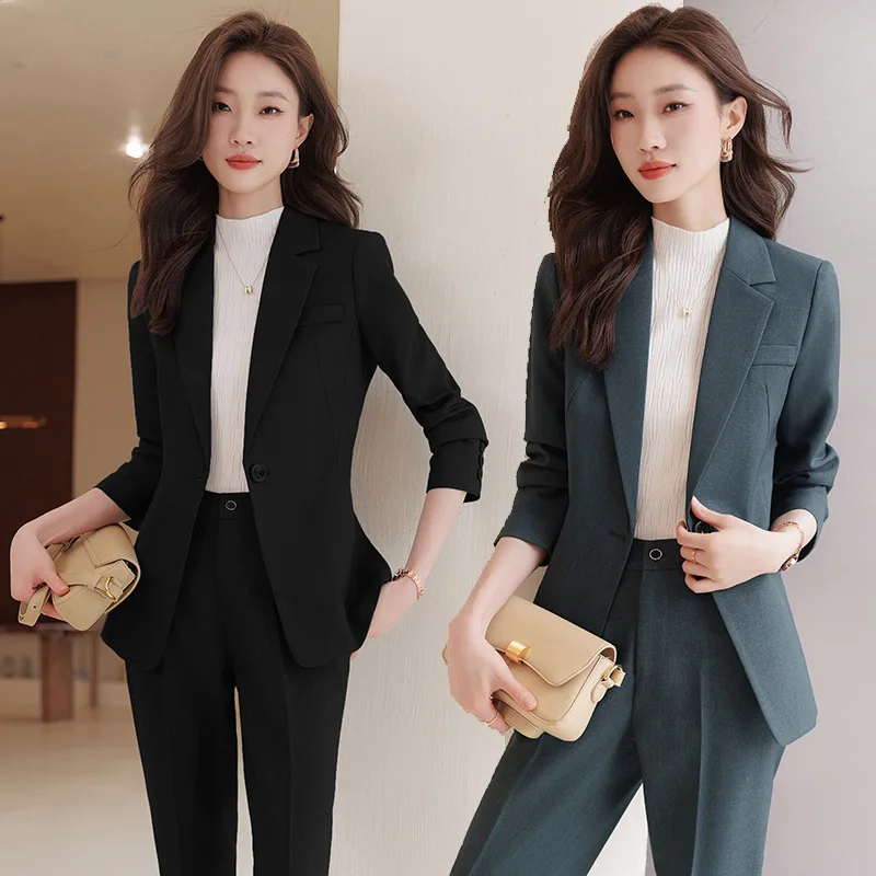 Navy Blue Suit Women's Spring and Autumn 2023 New Waist-Tight Business Wear Temperament Office Suits Workplace Formal Wear Suit