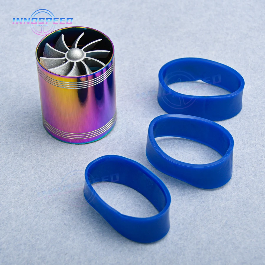 Car Turbo Charger Double Air Filter Intake Fan Fuel Gas Saver Kit Neo Chrome Fuel Oil Saver Fan with Air Intake Hose 65-74mm