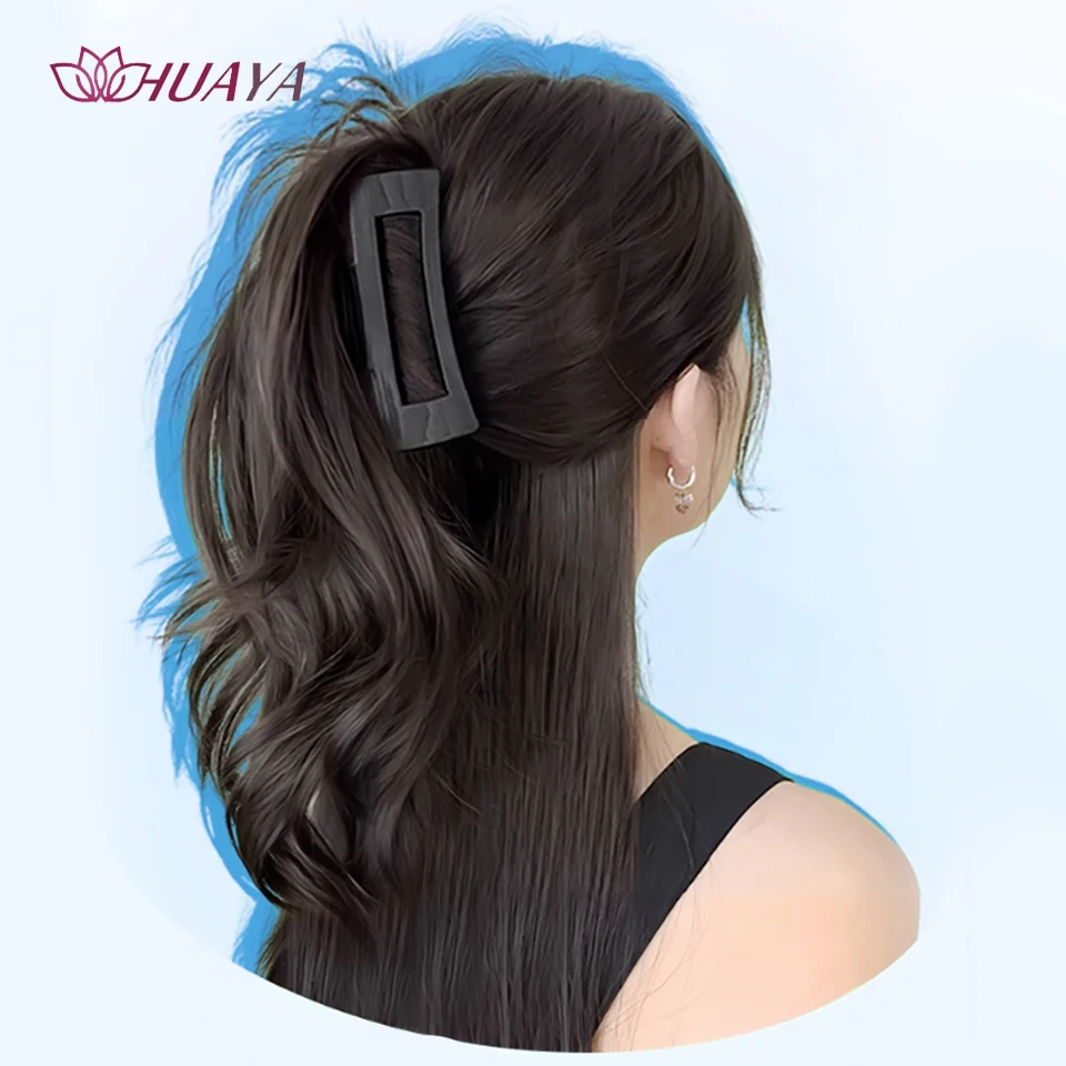 HUAYA Wavy Claw Ponytail for Women Grils Sweeat Cute Half-Tied Ponytail Wig Synthetic Fluffy Black Brown Hairpieces