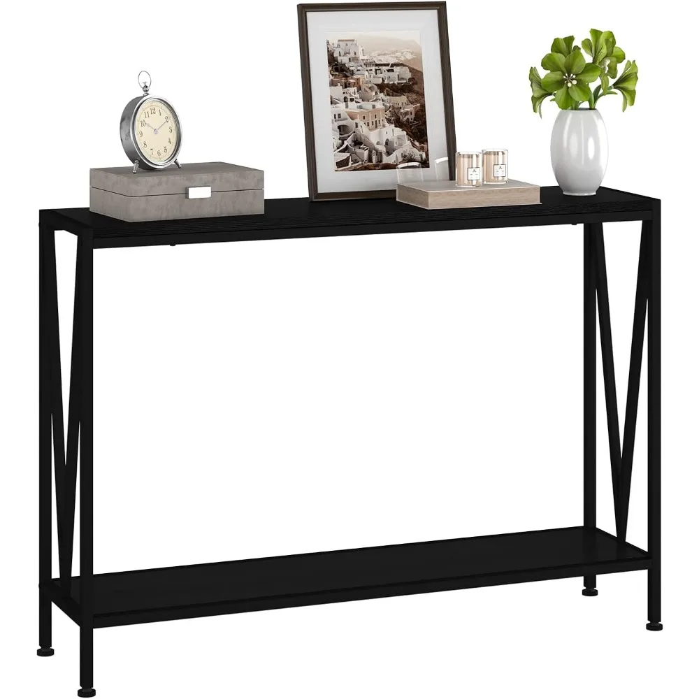 

Console Table, 42.9" Entryway Table with Storage, Industrial Sofa Table with V Design, 2-Tier Narrow Console Table for Entryway