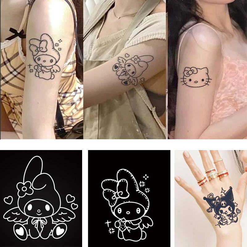 

Hello Kitty Tattoo Stickers Cartoon Kuromi Melody Pattern Trendy Y2K Girl Tattoo Sticker Anime Female Waterproof Real Tattoo Toy