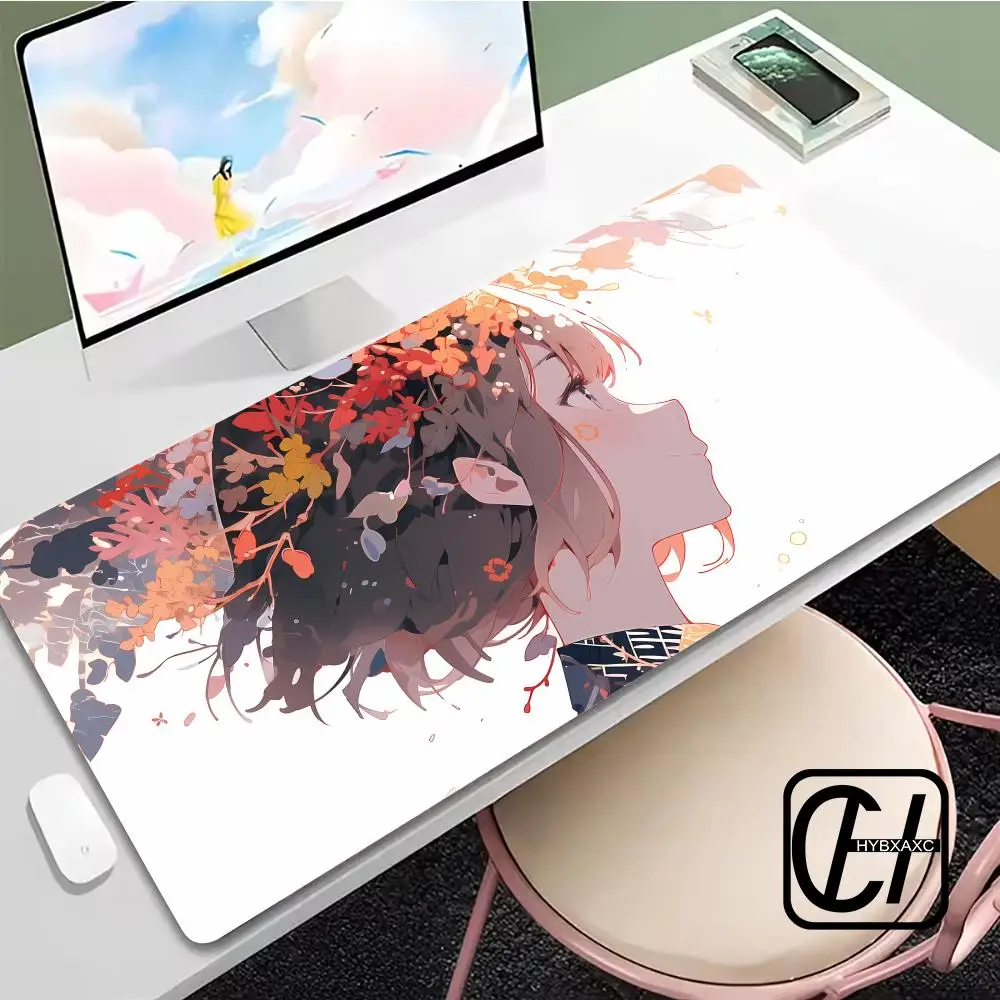 Anime Girl Janpanese Uliyo-e Style Autumn Girl Mouse Pad Desk Mat Beautiful Art Work Mat Japanese Style Floral XXL Desk Mat XAXC