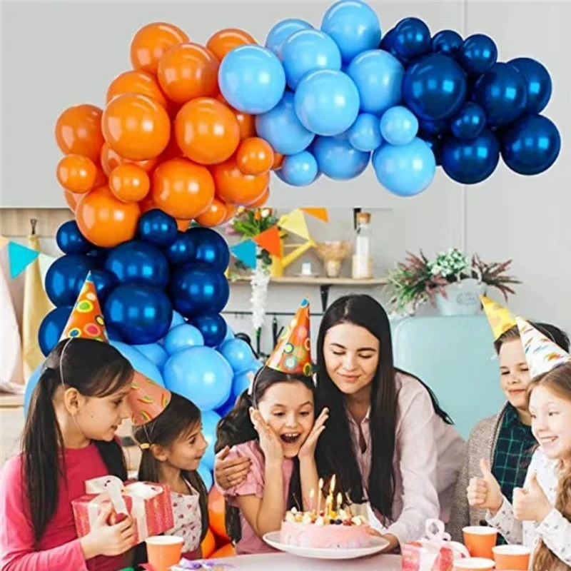 97Pcs A set of Navy Blue Orange Metal Silver Blue Balloon Arched Set Space Theme Birthday Party Decoration