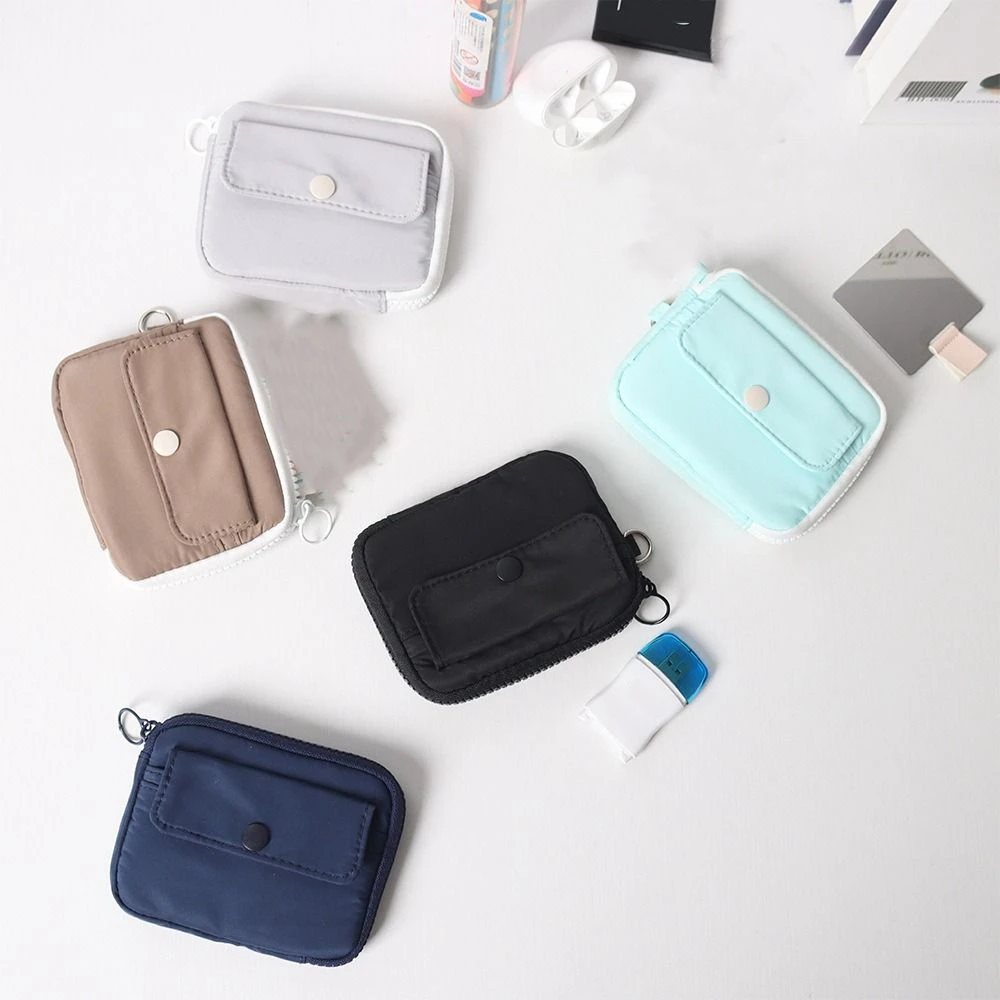 

Simple Multifuctional Nylon Coin Purse Square Zipper Earphone Bag Lightweight Card Holder Mini Storage Bag Travel