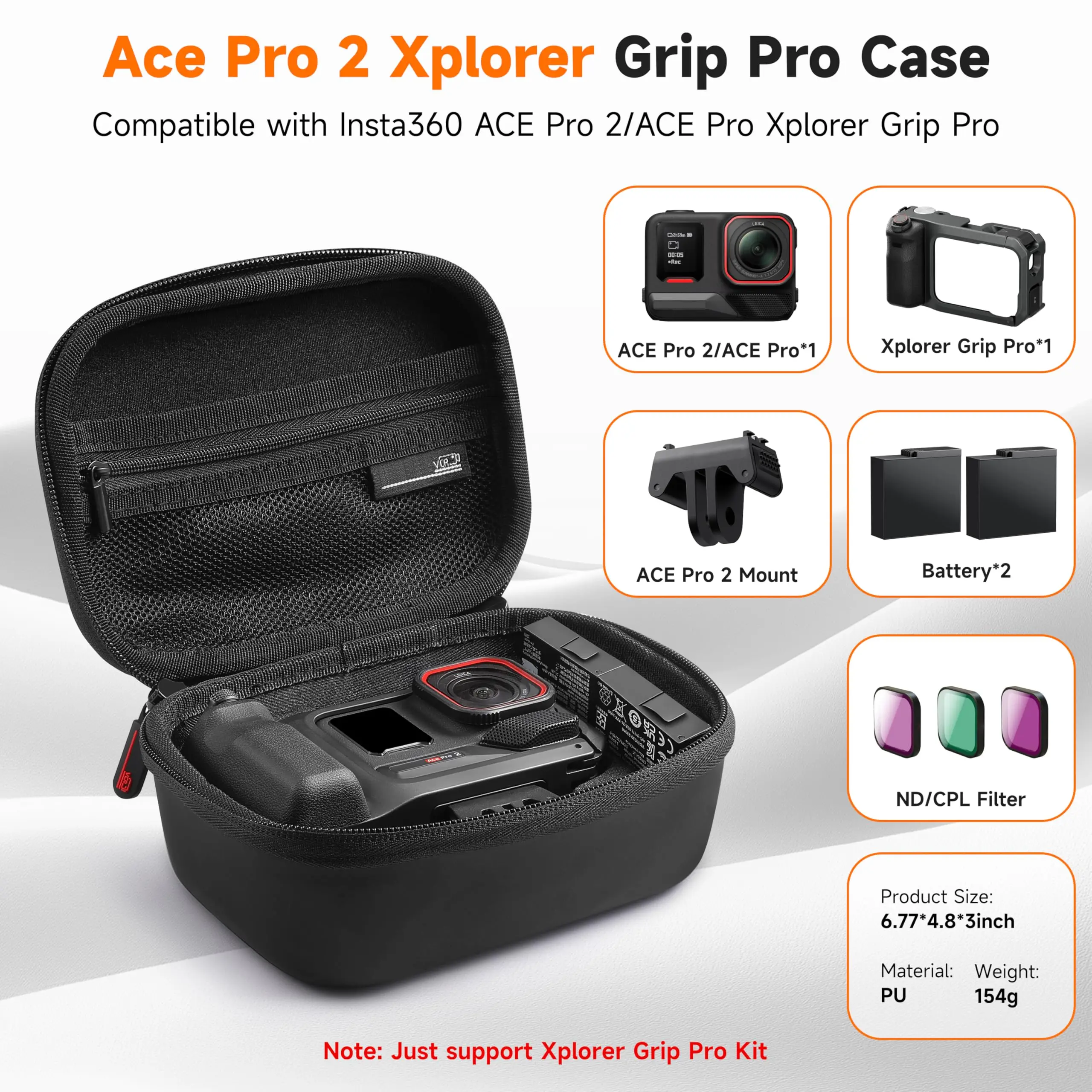

Чехол для переноски Insta360 Ace Pro 2/ACE Pro Xplore Grip Pro Bundle, жесткий дорожный кейс для хранения аксессуаров и батареек, только для Xplore