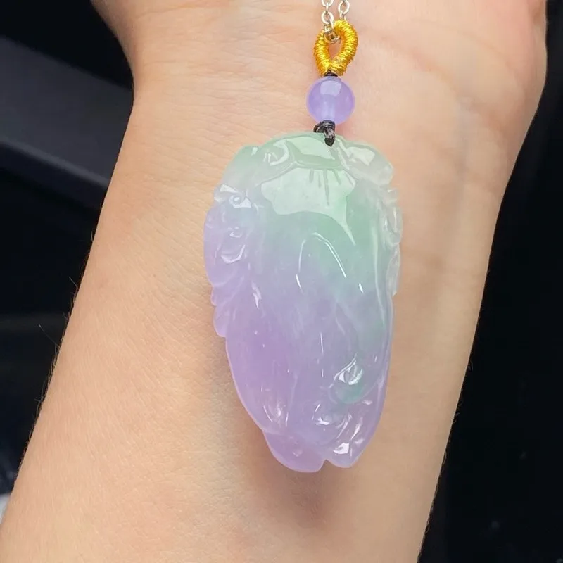 Pendentif Jade vert à motifs glacés, boucle, ornement Ruyi, amulette de paix, collier gourde violette