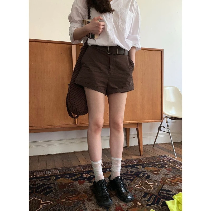 Premium Office Lady All-match Straight Shorts American Vintage Safari Style Pantalones Slim Denim Small Fellow Moda Pant