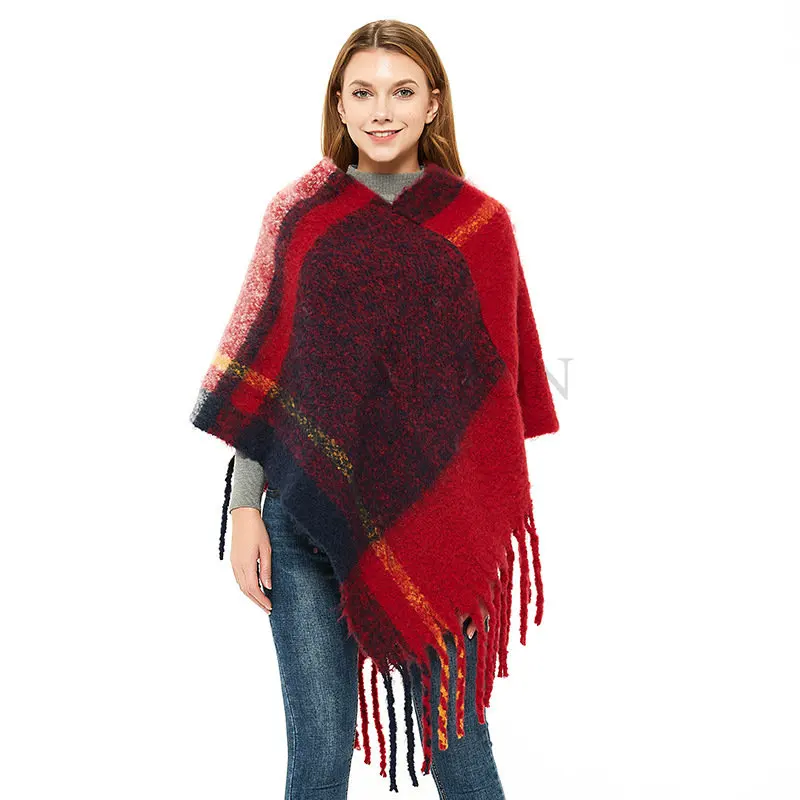 Winter Plaid Ponchos Capes For Lady Luxury Brand Circle Yarn Thick Tassels Cape Autumn Color Grid Shawl Cashmere Scarf Bufanda