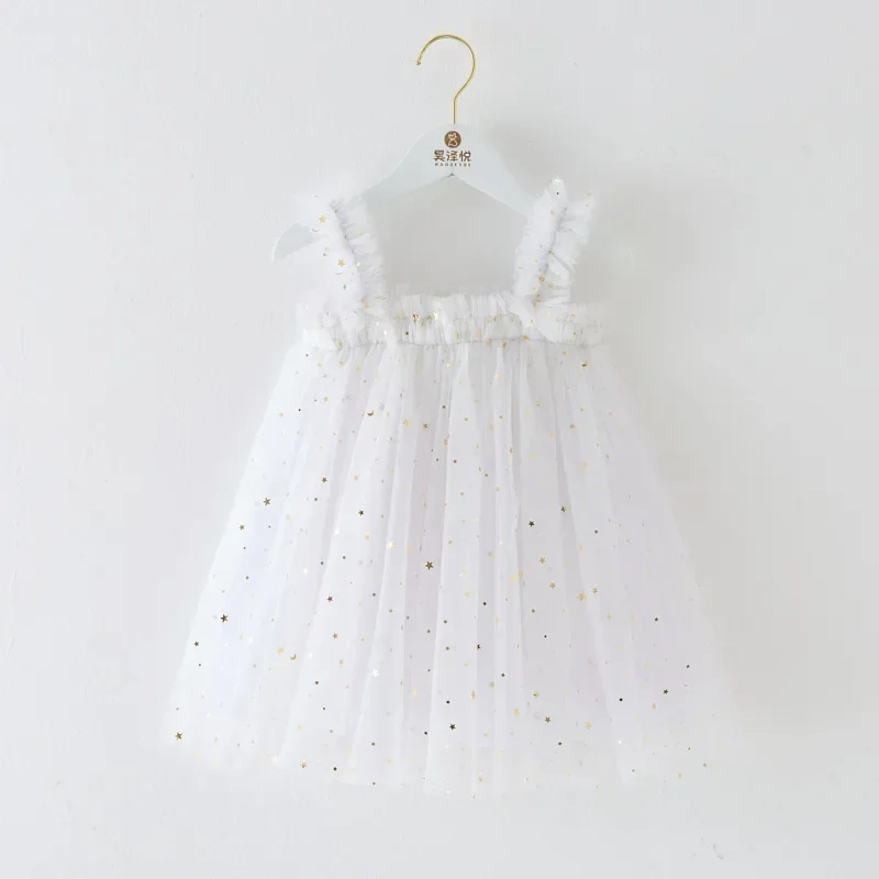 Princess Tulle Dress Toddler Kids Baby Girl Summer Sequin Dresses Sleeveless Ruffle Mesh Girls Ball Gown Birthday Party Clothing