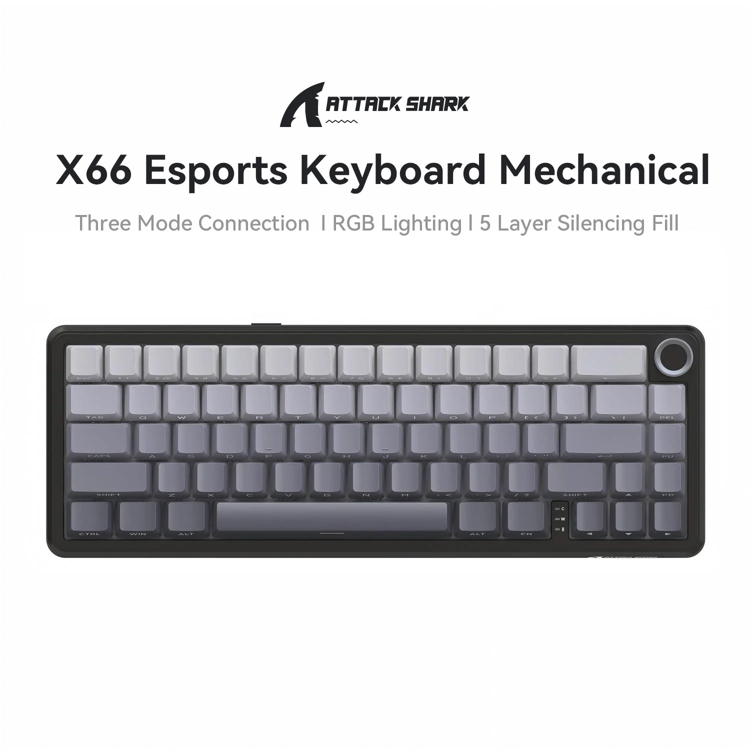 

Беспроводная механическая клавиатура Attack Shark X66 RGB, освещение RGB, возможность горячей замены, металлические ручки, подходят для FPS. игры,Win&Mac