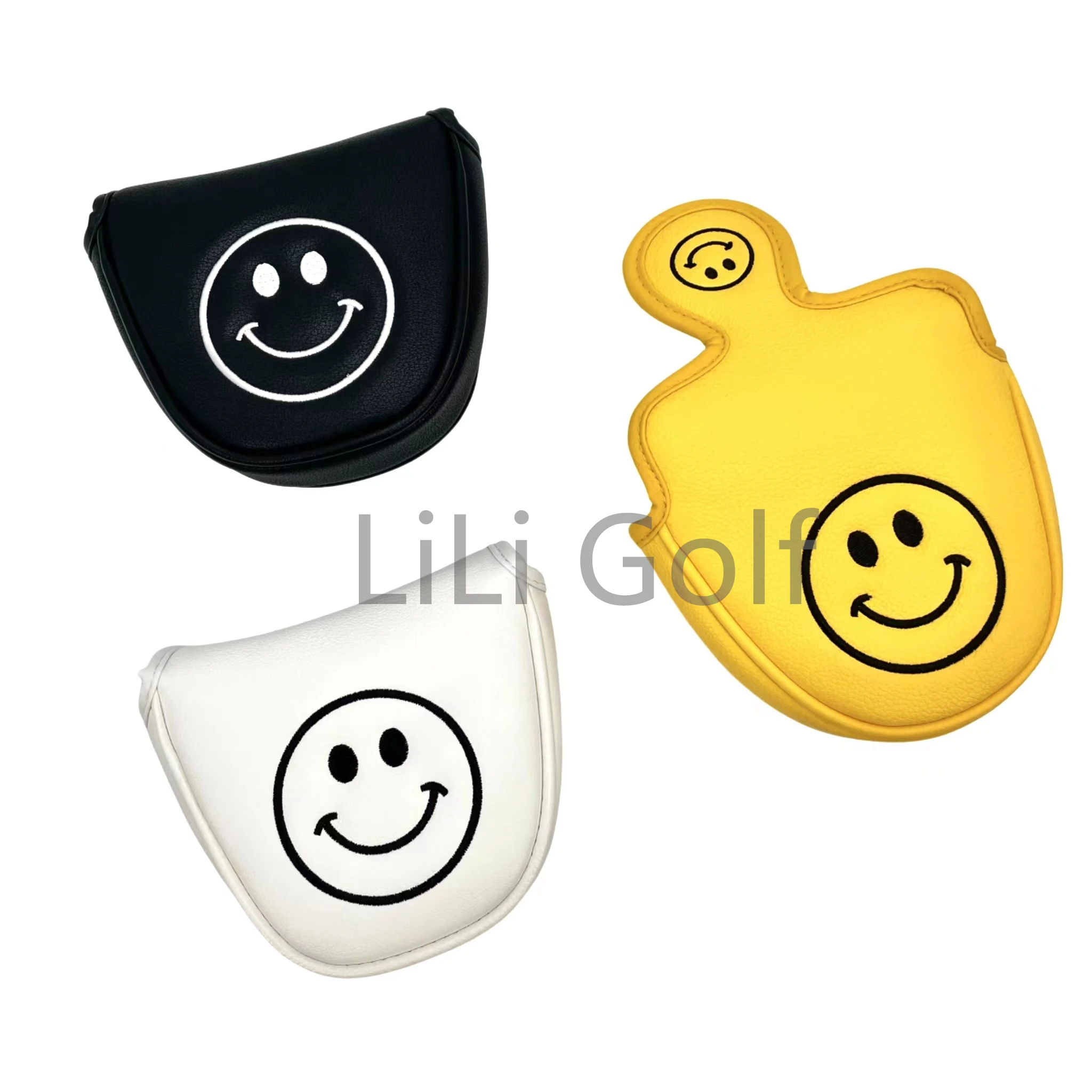 1pc smiling face Pattern Golf Putter Cover PU Leather Mallet Putter Cover Magnetic Closure Golf Headcover