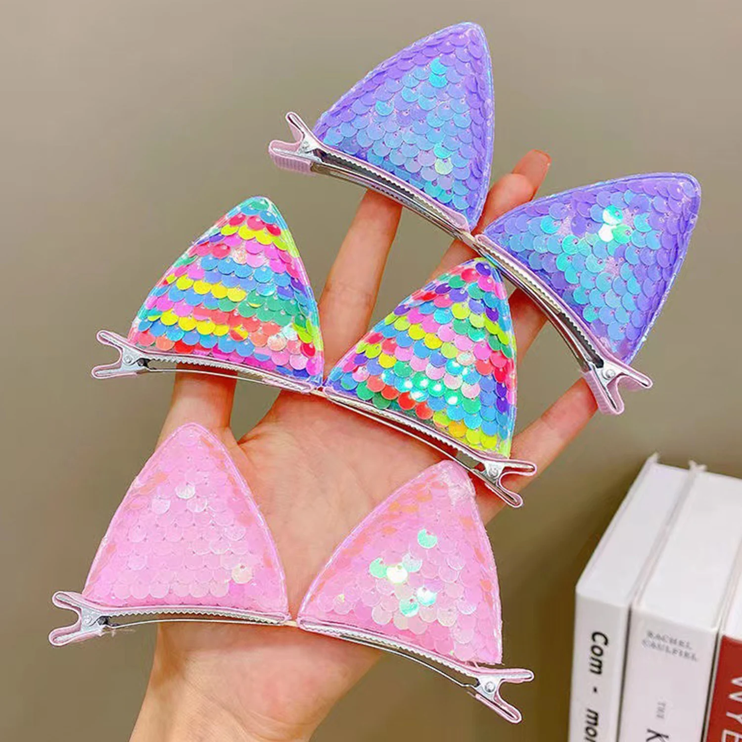 2 PCS Glitter Cat Ears Hair Clips For Girls Sequin Cat Themed Hair Clips Animal Hair Barrettes Kids Party