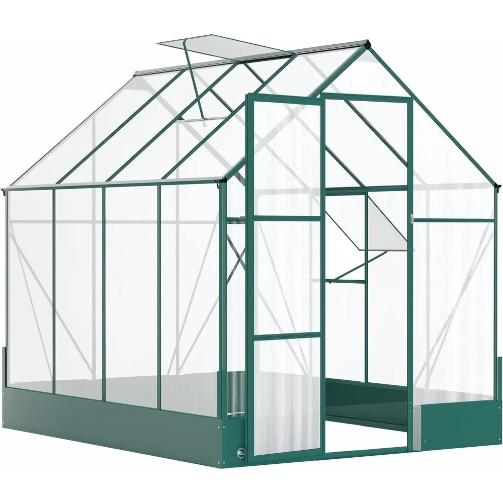 

8' x 6' greenhouse for outdoors, polycarbonate greenhouse with roof vent and rain gutter, aluminum walk-in green house for outs