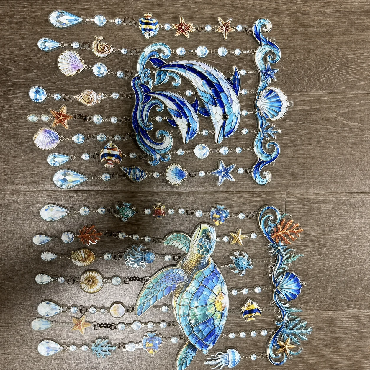Stained Glass Wind Chime Stained Glass Ocean Theme Hanging Decoration Sea Turtle Wind Chime Vivid Acrylic Crystal Wind Chime