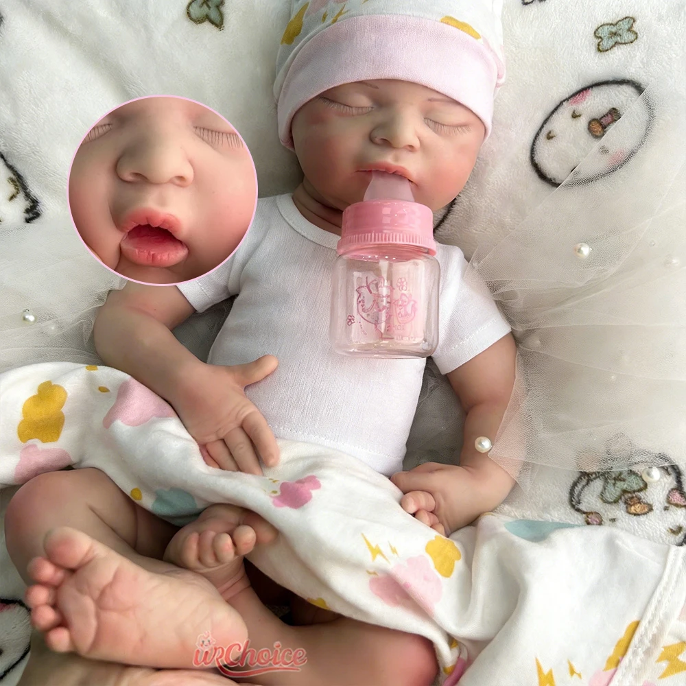 

45cm Asleep Baby Girl Full Soft Silicone Reborn Doll Lifelike Details Weighted Rebirth Doll for Collectors Christmas Gift