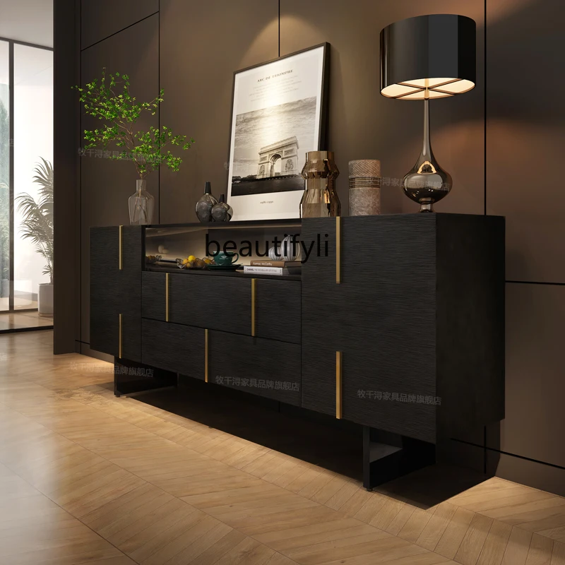 

Italian Entrance Cabinet Living Room Multi-Functional Storage High-End Glass Sideboard Cabinet with Light