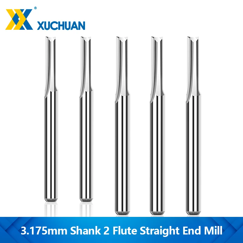 

3.175mm Shank 2 Flute Straight End Mill 3.175mm Cutting Diameter CNC Router Bit for Wood MDF Plastic CNC Engraving Cutters