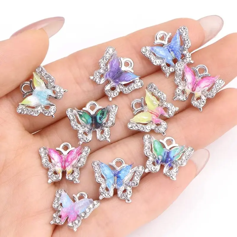 10 Stück 14x16mm Kristall Acryl Schmetterling Charms Silber Farbe Legierung Anhänger für Damen DIY Schmuckherstellung Charmante Ohrringe Zubehör