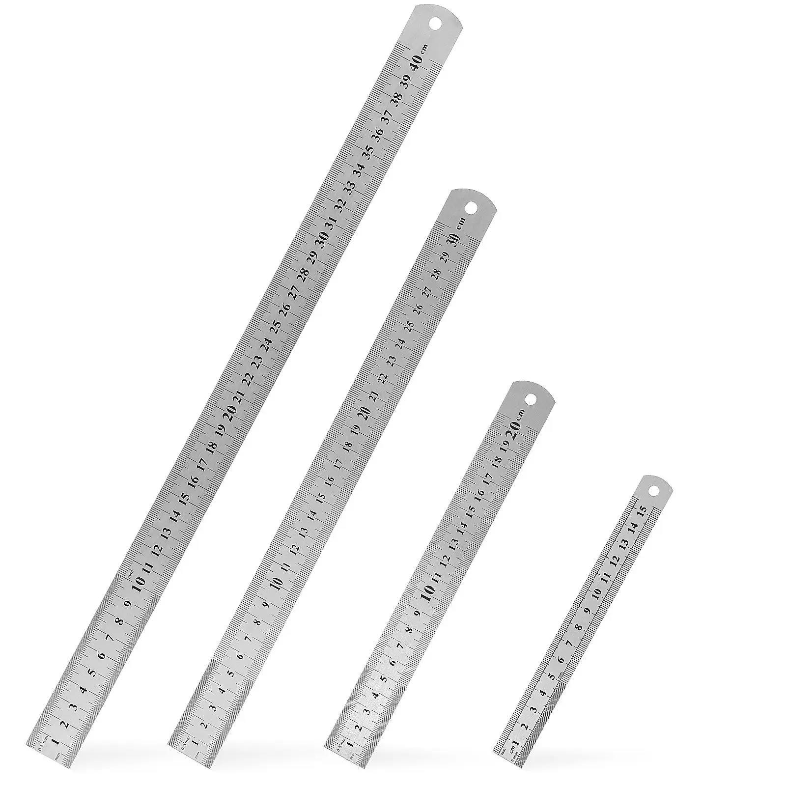 

4Pcs Metric Ruler Set in Stainless Steel Double Sided Scale 15 20 30 40Cm Professional Measuring Rulers for Office School
