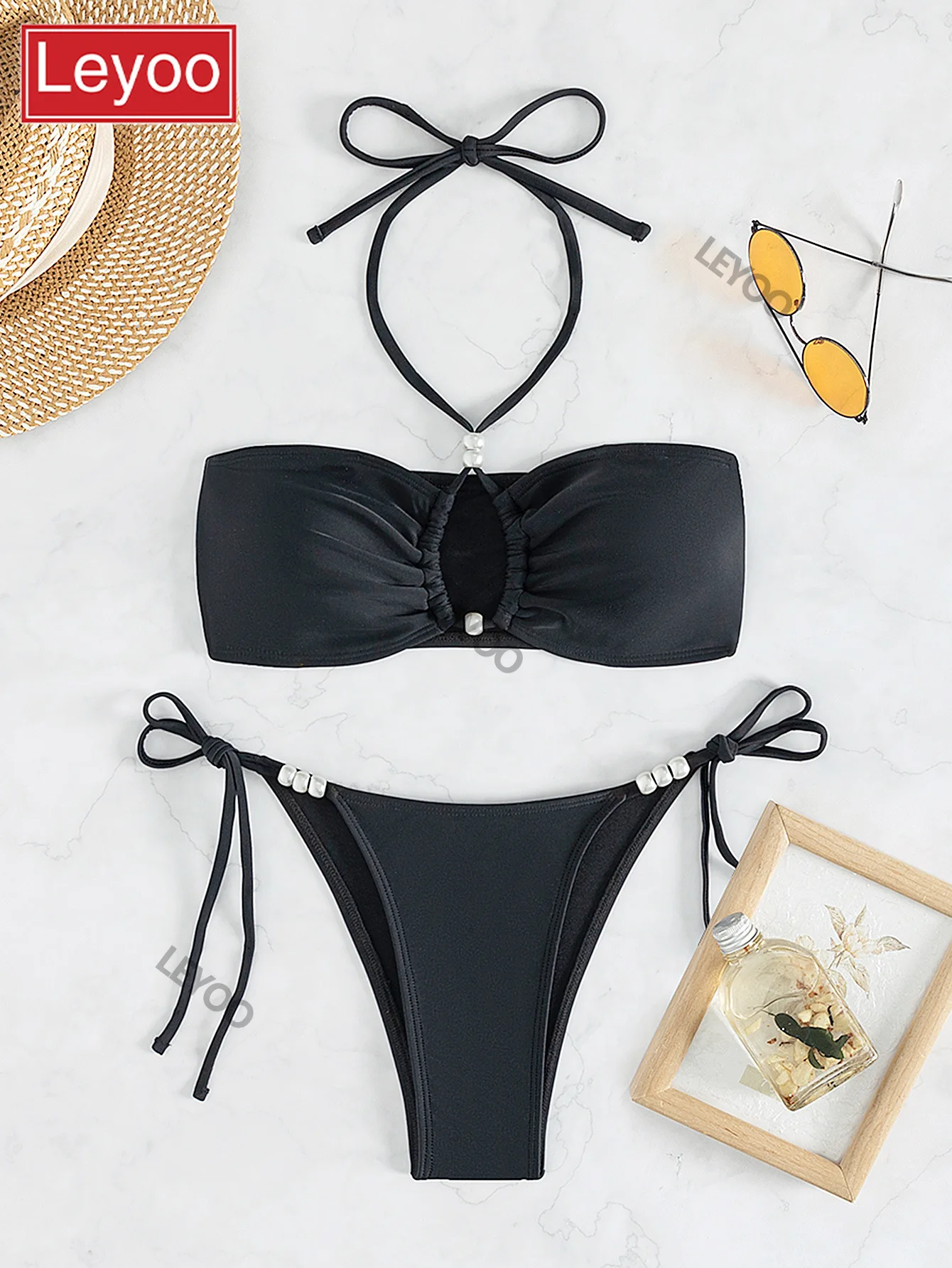 

Women's swimsuit set, triangle pants, bikini shorts, beach vacation quick drying backless sexy plus size suspender,2026 new item
