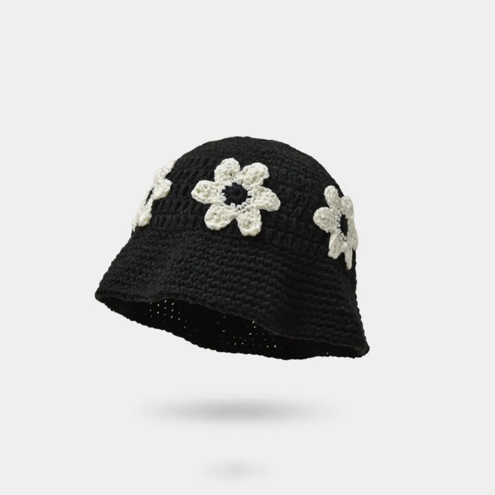 

Cute Handmade Crochet Flower Knitted Hat Sweet Korean Style Bucket Hat Cute Women's Fisherman Hat Autumn and Winter