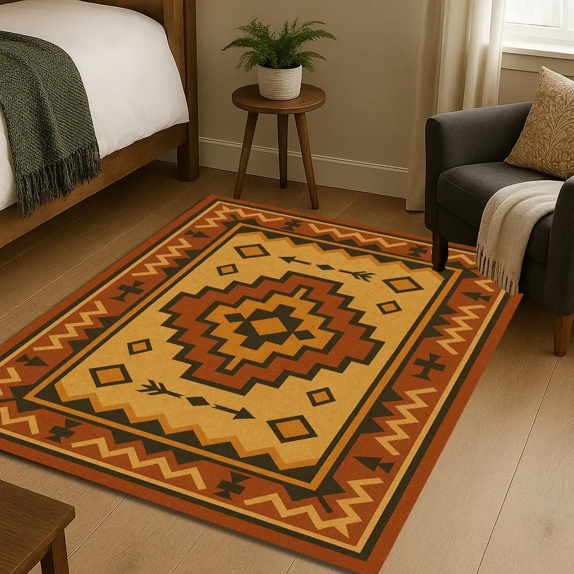 Blue Yellow Floral Center Symmetrical Persian Area Rug Elegant Printed Carpet for Bedroom Stylish Floor Mat Accent Piece