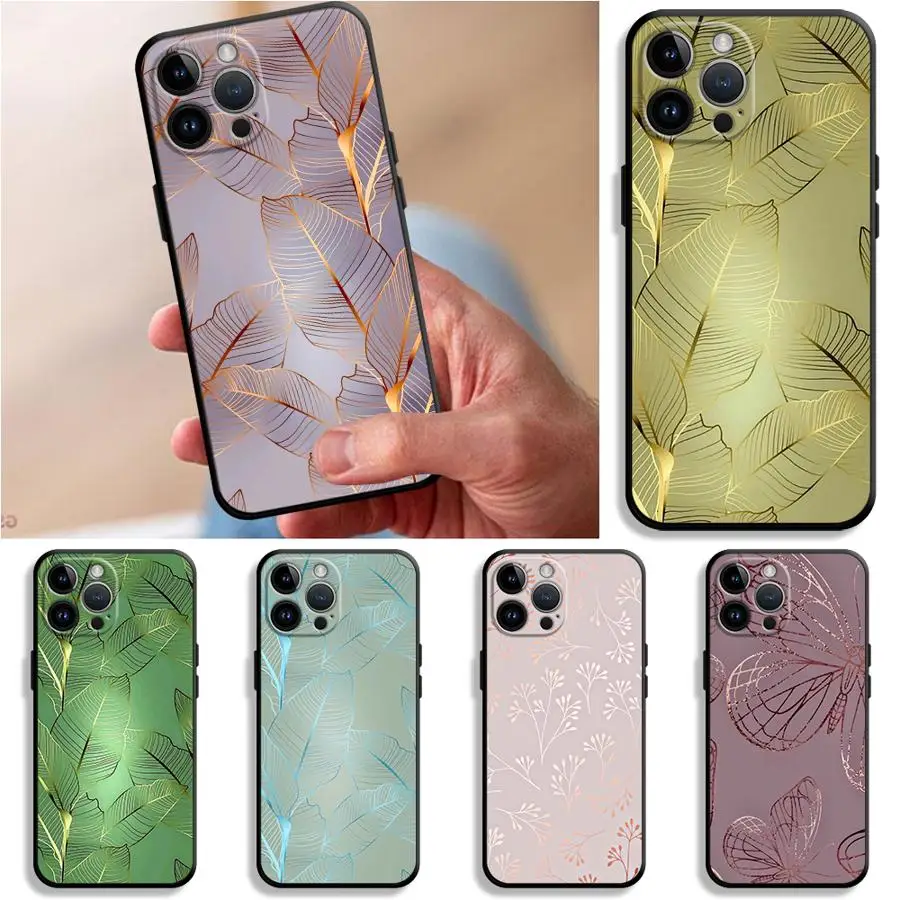 Funda Phone Cover Phone Case for Apple iPhone 17 Pro Max 17e XR XS MAX 14 11 12 Air 13 15 Pro 7 8 16 Pink Metallic Flowers