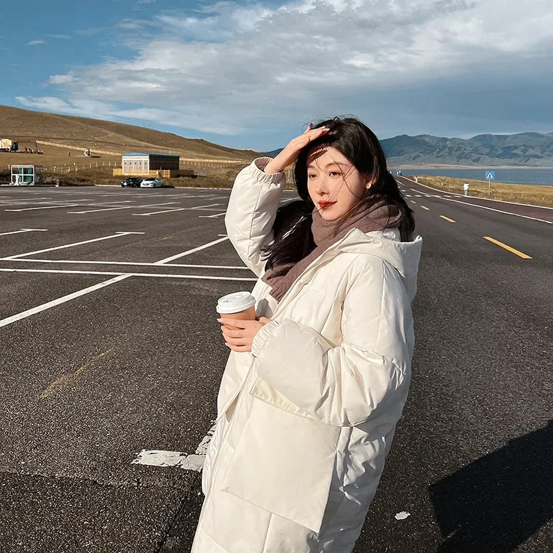 Veste épaisse en coton pour femme, manteau à manches longues, Chic, Style pain, coupe ample, mi-longue, rembourré, automne et hiver