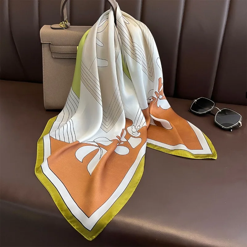 68 cm Linie Blume Schal frauen Neue Frühling und Sommer Imitation Seide Schal High-end-Frische Vielseitige Kopftuch schal