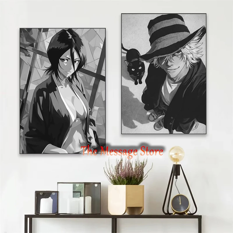 Japanese Manga B-lea-ch Black and White Anime Characters Ichigo Urahara Kisuke Poster Canvas Painting Wall Pictures Anime Gifts