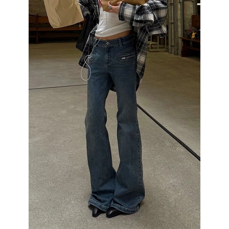 Blaue Röhrenjeans Damen Harajuku Vintage Y2k Denim Hose American 2000er Jahre Stil Emo Oversize Jeans Lange Hosen Kleidung Herbst