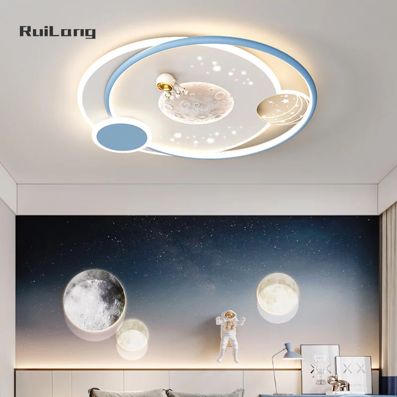 

Children's Room Led Ceiling Light Astronaut Space Moon Chandelier For Kids Room Boy Baby Girl Bedroom Decor Cartoon Ceiling Lamp