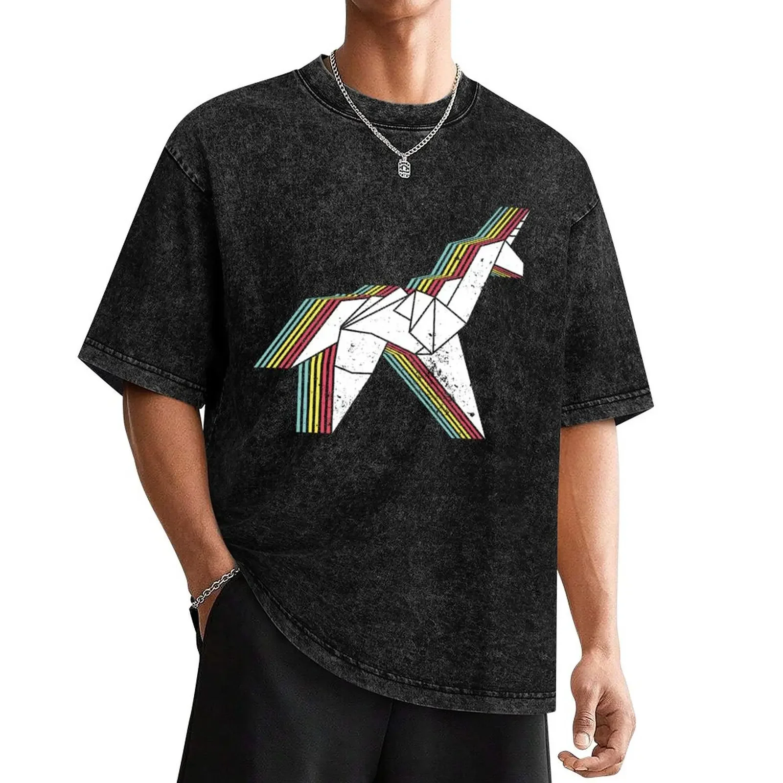 Origami Unicorn (Aged look) T-Shirt anime tshirt sports fans anime clothes rapper graphic tees men clothes