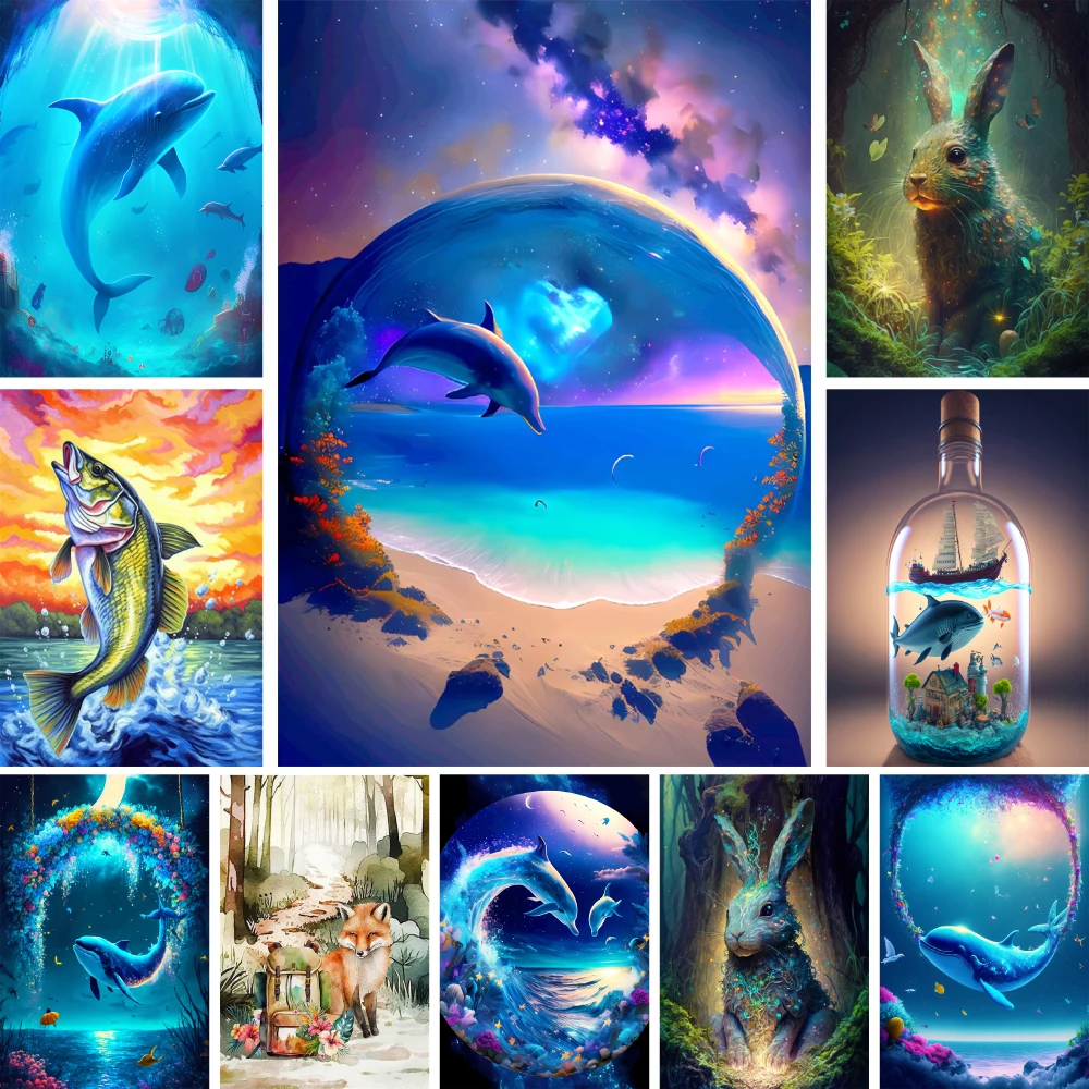 Animals Whale Dolphin Painting By Numbers Package Oil Paints 40*50 Painting On Canvas Loft Wall Picture For Children For Drawing