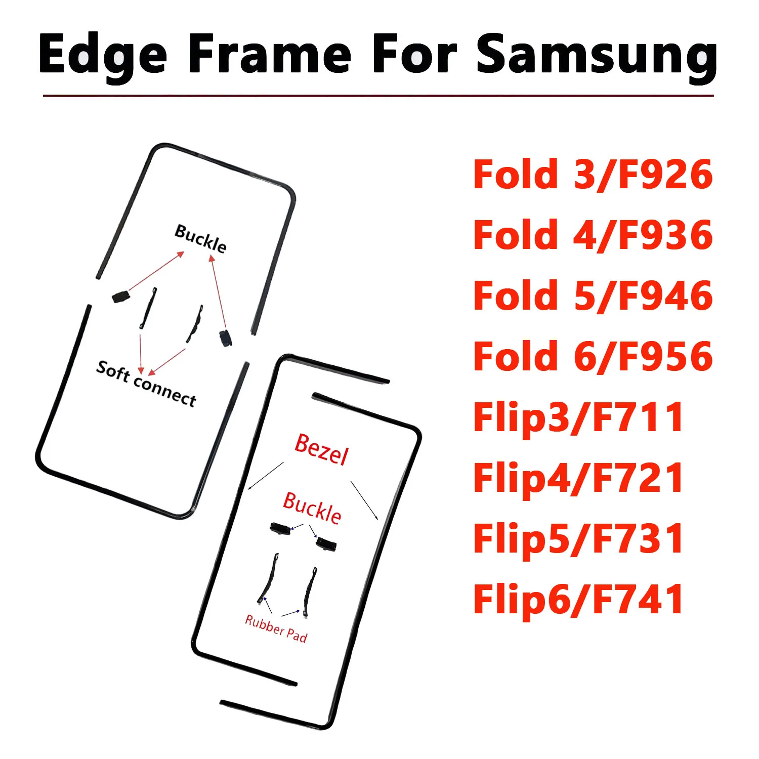 A+++ Edge Strips For Samsung Galaxy Z Fold 3 4 5 Z Flip 3 4 5 6 F7410 F9460 F9560 Middle Frame Housing Bezel+Buckle Connect