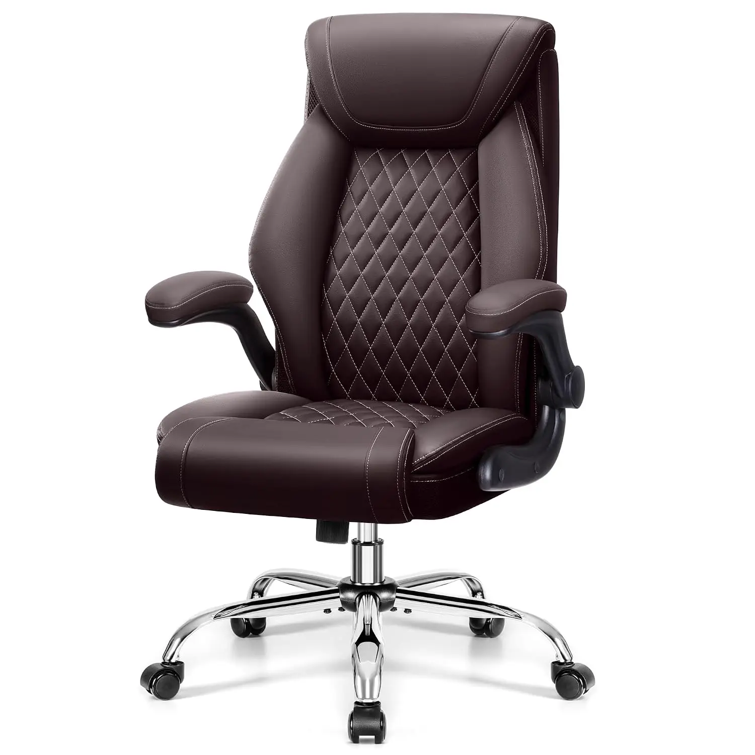 Ergonomic High Back Office Chair, Big & Tall Leather Desk Chair with Lumbar Support Flip Armrests Rocking, Customized