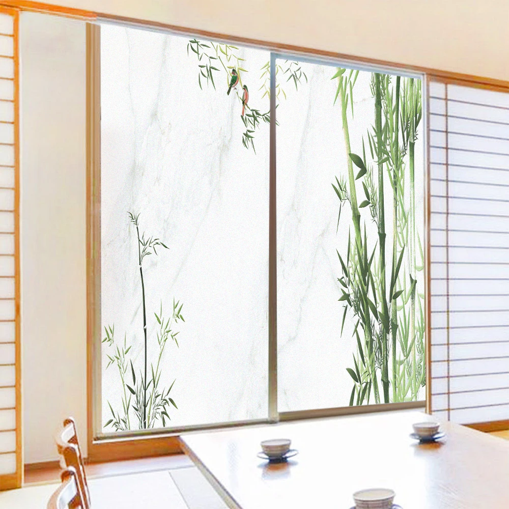 Privacy Glass Window Film Bamboo Pattern No Glue Static Electricity Door Flim Frosted Sun Blocking Glass Windows Sticker Tint