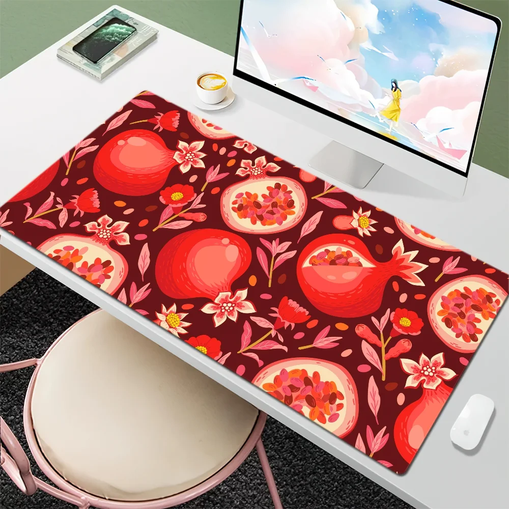 Red Cute Flower Pomegranate Mouse Pad Desk Mat Large Non-slip Anti-fray Keyboard Ergonomic Office Rubber PC Home Custom