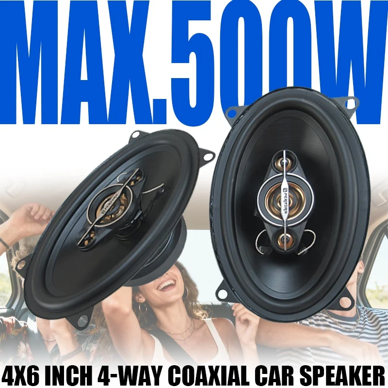 2pcs 500W 4x6Inch Car Coaxial Speakers HiFi Car Door Subwoofer Universal Automotive Audio Music Full Range Truck Stereo Speaker