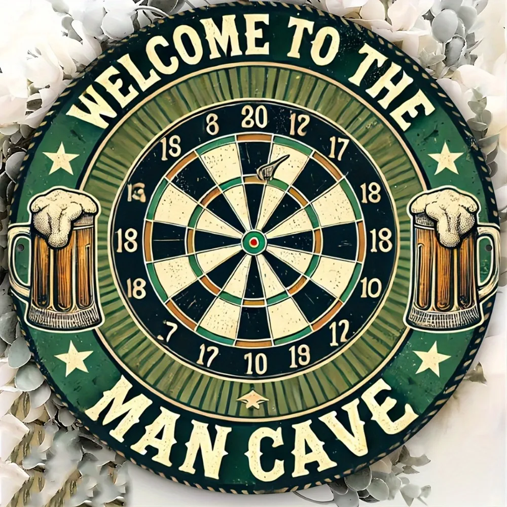 CIFbuy Vintage Welcome To Man Cave Darts Aluminum Wall Art Waterproof Wear Resistant Metal Sign Home Decor Gift for Room Bar