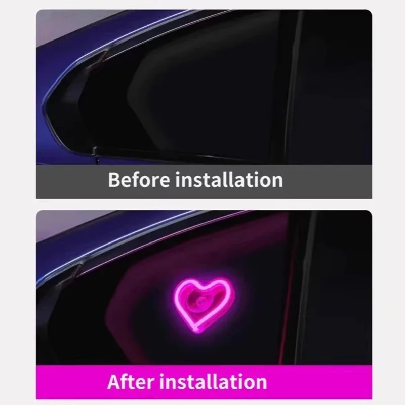 LED Remote Illuminated Heart-Shaped Neon Atmosphere Lights Triangular Decorations Car Interior Accessories USB Wiring Interface