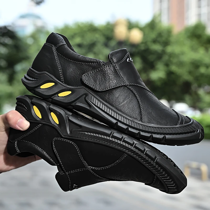 Plus Size Men Sneakers Spring Autumn Casual Shoes Breathable Loafers Leather Flat Shoes Man Fashion Comfortable Walking Shoes