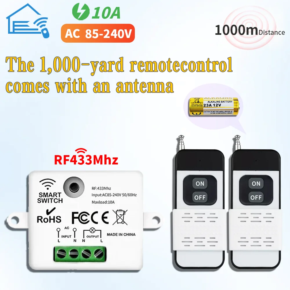 RF 433Mhz لاسلكي للتحكم عن بعد التبديل AC85V-240V وحدة التتابع وجهاز إرسال 1000 متر لمصباح القفل الكهرومغناطيسي LED