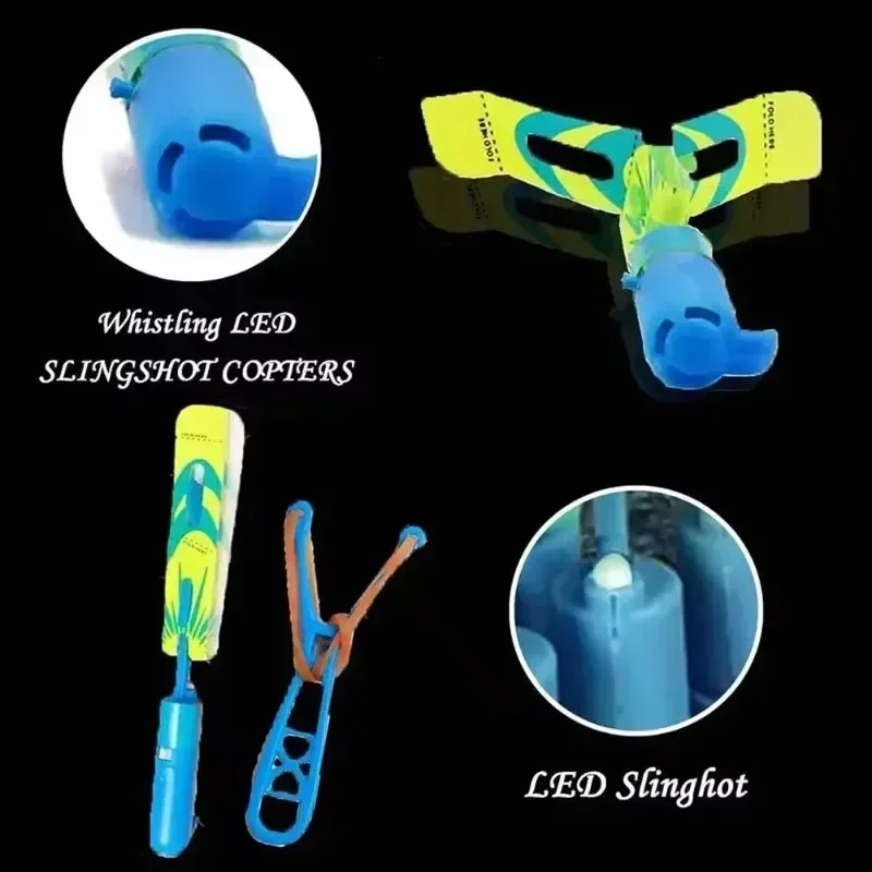 4-Color LED Arrow Helicopter Toy Set with Glow-in-the-Dark Launchers Luminous Slingshot Night Flying Rocket for Kids view 6