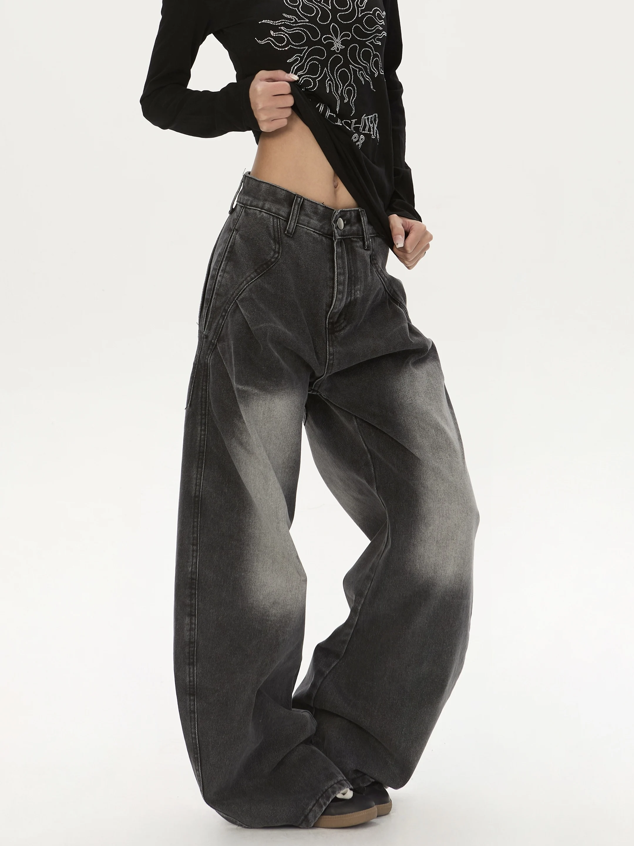 

Retro Waed Distred Knife Wide Leg Jeans Loose Fit Casual Straight Leg Trousers for Men And Women Deep And Light Colors