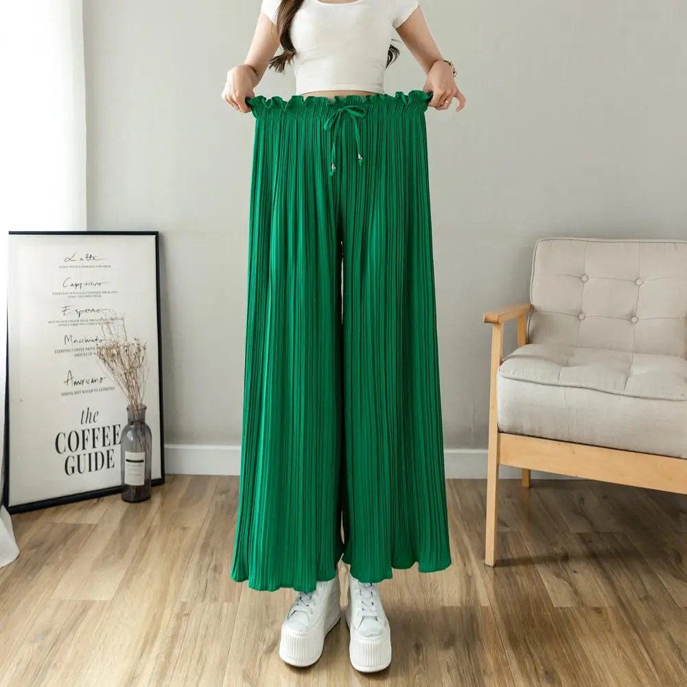 Women Pants Pleated Style Trousers Stylish Wide Leg Trousers Elastic High Waist Adjustable Drawstring Pleated Design Women's